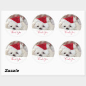 Cute White Dog in een Rode Kerstmis Pet Dank je we Ronde Sticker (Vel)