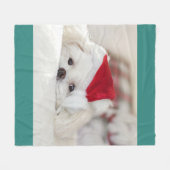 Cute White Dog in een Rode Kerstmis Pet Fleece Deken (Voorkant (Horizontaal))