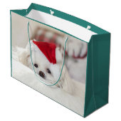 Cute White Dog in een Rode Kerstmis Pet Groot Cadeauzakje (Achterkant Gekanteld)