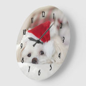 Cute White Dog in een Rode Kerstmis Pet Grote Klok (Hoek)