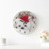 Cute White Dog in een Rode Kerstmis Pet Grote Klok (Huis)