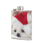 Cute White Dog in een Rode Kerstmis Pet Heupfles (Links)