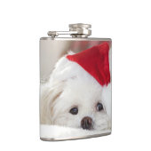 Cute White Dog in een Rode Kerstmis Pet Heupfles (Rechts)