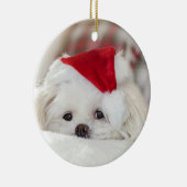 Cute White Dog in een Rode Kerstmis Pet Keramisch Ornament (Rechts)