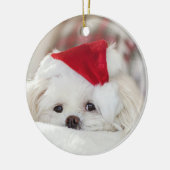 Cute White Dog in een Rode Kerstmis Pet Keramisch Ornament (Links)