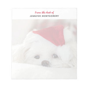 Cute White Dog in een Rode Kerstmis Pet Notitieblok
