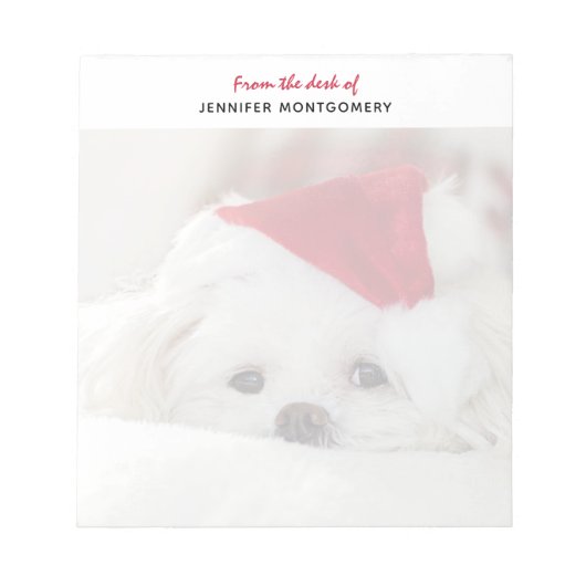 Cute White Dog in een Rode Kerstmis Pet Notitieblok (Voorkant)