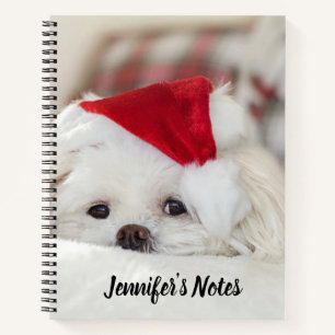 Cute White Dog in een Rode Kerstmis Pet Notitieboek