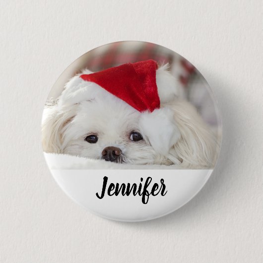 Cute White Dog in een Rode Kerstmis Pet Ronde Button 5,7 Cm (Voorkant)