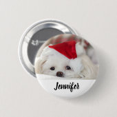 Cute White Dog in een Rode Kerstmis Pet Ronde Button 5,7 Cm (Voorkant /achterkant)
