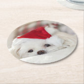 Cute White Dog in een Rode Kerstmis Pet Ronde Kartonnen Onderzetter (Gebogen)