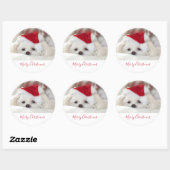 Cute White Dog in een Rode Kerstmis Pet Ronde Sticker (Vel)