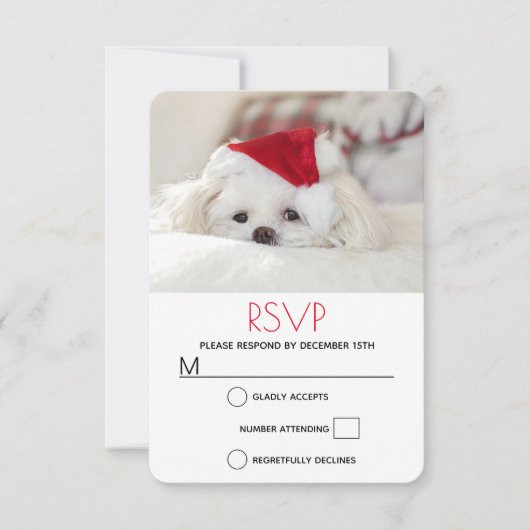 Cute White Dog in een Rode Kerstmis Pet RSVP Kaartje (Voorkant)