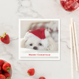 Cute White Dog in een Rode Kerstmis Pet Servet