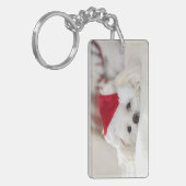Cute White Dog in een Rode Kerstmis Pet Sleutelhanger (Voorkant Links)