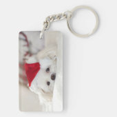 Cute White Dog in een Rode Kerstmis Pet Sleutelhanger (achterkant)