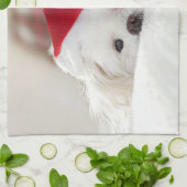 Cute White Dog in een Rode Kerstmis Pet Theedoek (Gevouwen)