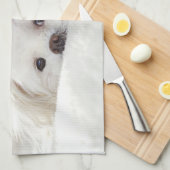 Cute White Dog in een Rode Kerstmis Pet Theedoek (Quarter Fold)