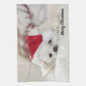Cute White Dog in een Rode Kerstmis Pet Theedoek (Verticaal)