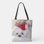 Cute White Dog in een Rode Kerstmis Pet Tote Bag (Achterkant)