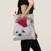 Cute White Dog in een Rode Kerstmis Pet Tote Bag (Dichtbij)