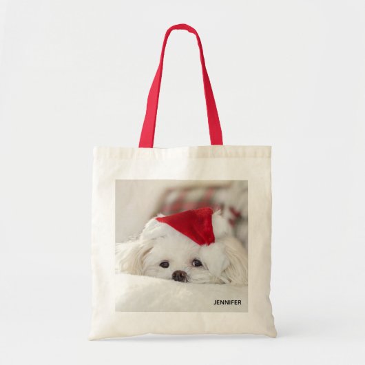 Cute White Dog in een Rode Kerstmis Pet Tote Bag (Voorkant)