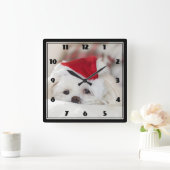 Cute White Dog in een Rode Kerstmis Pet Vierkante Klok (Huis)