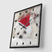 Cute White Dog in een Rode Kerstmis Pet Vierkante Klok (Hoek)