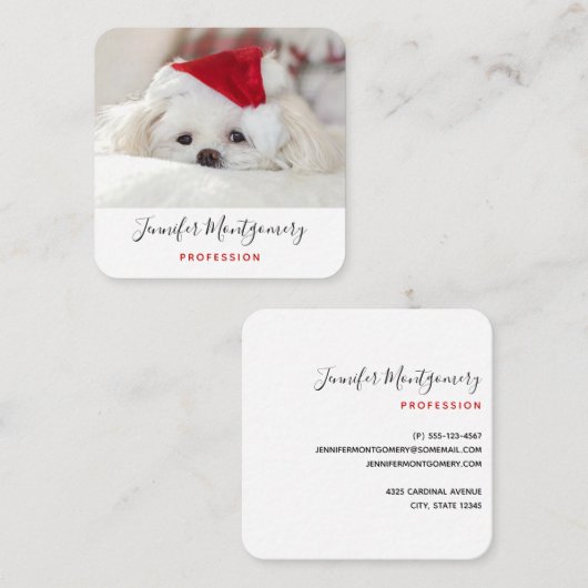 Cute White Dog in een Rode Kerstmis Pet Vierkante Visitekaartje (Voorkant / Achterkant)