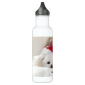 Cute White Dog in een Rode Kerstmis Pet Waterfles (Links)
