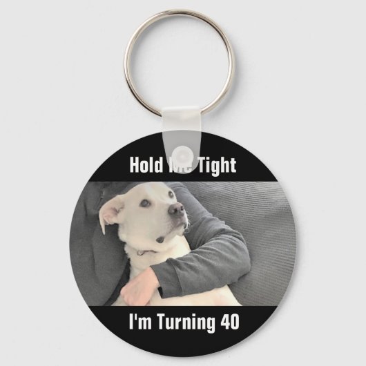 Cute White Dog is bang om veertig grappige verjaar Sleutelhanger (Voorkant)