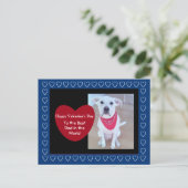 Cute White Dog met Funny Ears Red hart Blue Briefkaart (Staand voorkant)