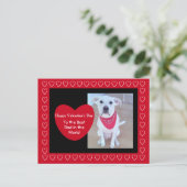 Cute White Dog met Funny Ears Red Harts Black Briefkaart (Staand voorkant)