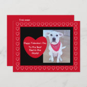 Cute White Dog met Funny Ears Red Harts Black Briefkaart (Voorkant / Achterkant)