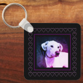 Cute White Dog Paars Hearts Lijst Valentijnsdag Sleutelhanger (Voorkant)