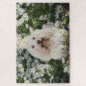 Cute White Dog Sitting Spring White Flower Garden Legpuzzel (Verticaal)