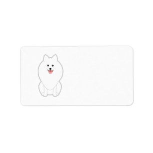 Cute White Dog. Spitz of Pommeren. Etiket