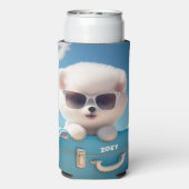 Cute White Dog Travel Suitcase Persoonlijke naam Seltzer Blikjeskoeler (Seltzer Achterkant)