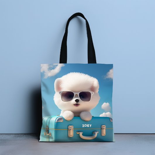 Cute White Dog Travel Suitcase Persoonlijke naam Tote Bag