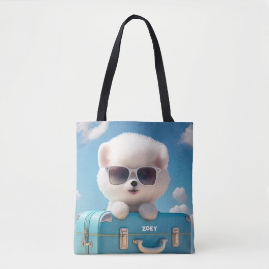Cute White Dog Travel Suitcase Persoonlijke naam Tote Bag (Voorkant)