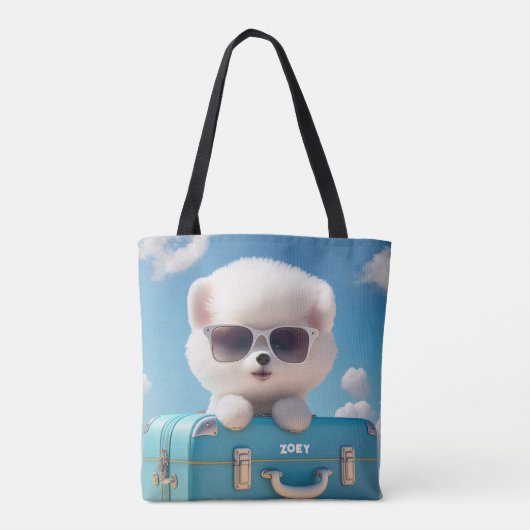 Cute White Dog Travel Suitcase Persoonlijke naam Tote Bag (Achterkant)