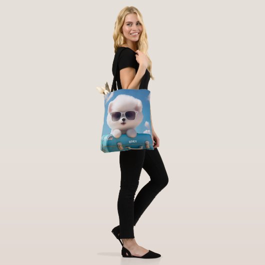 Cute White Dog Travel Suitcase Persoonlijke naam Tote Bag (Op model)