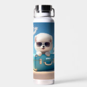 Cute White Dog Travel Suitcase Persoonlijke naam Waterfles (Achterkant)