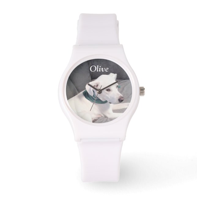 Cute White Dog Wearing Green Scarf Pet Lovers Horloge (Voorkant)
