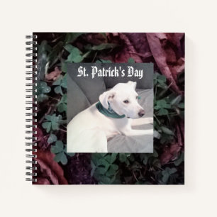 Cute White Dog Wearing Green Scarf Shamrocks Notitieboek