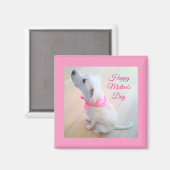Cute White Dog Wearing Pink Scarf Moederdag Magneet (Voorkant / Achterkant)