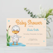 Cute White Duck in a Pond Neutral Baby shower Kaart (Staand voorkant)