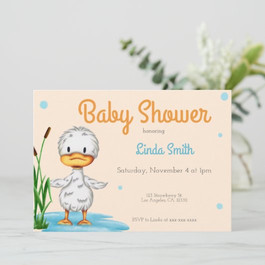 Cute White Duck in a Pond Neutral Baby shower Kaart (Staand voorkant)