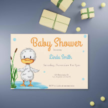 Cute White Duck in a Pond Neutral Baby shower