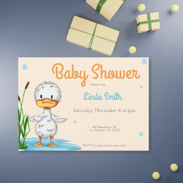 Cute White Duck in a Pond Neutral Baby shower Kaart